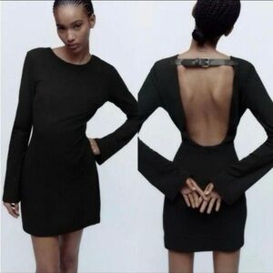 BRAND NEW with tags! Zara Black Backless Dress with Long Sleeves XS